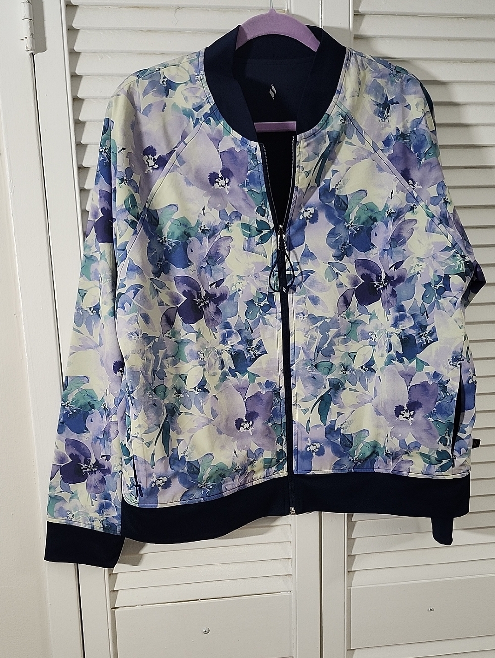 Skechers Floral Zip-Front Bomber Jacket - Blue/Purple